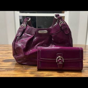 Purple Coach purse with matching wallet